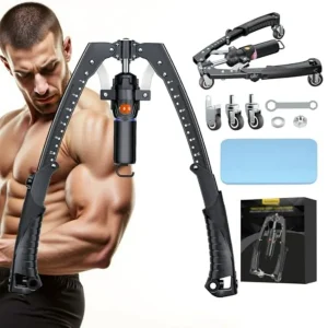 3 in 1 Hydraulic Power Chest Workout  with Ab Roller Wheels and Hooks, Adjustable 22-440lbs Arm Tr